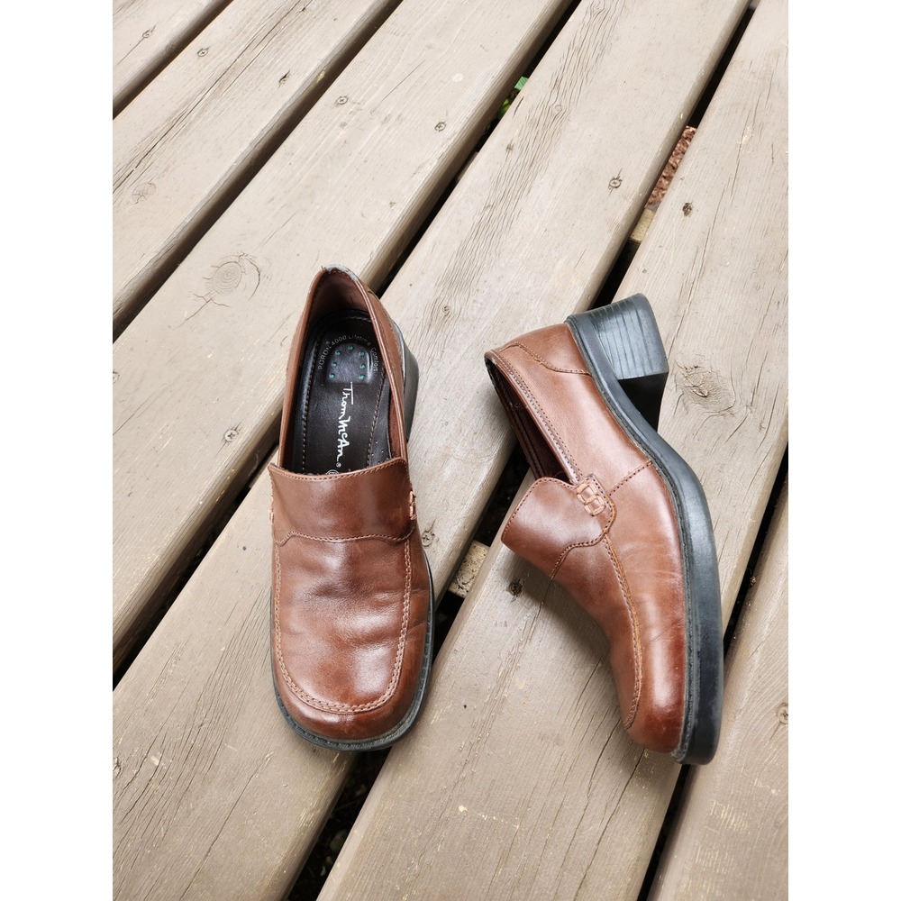 Vintage 90s Y2K Thom McAn Loafers Brown Leather Square Toe Block Heel 6.5W